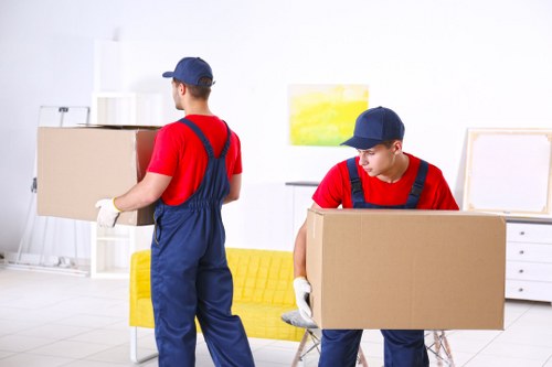 Mover handling boxes safely beside a van