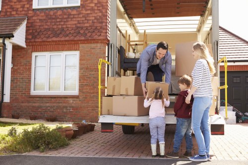 Removal van and moving boxes for a Hornchurch home move