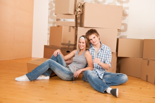 House movers preparing a Hornchurch home removal with boxes and furniture