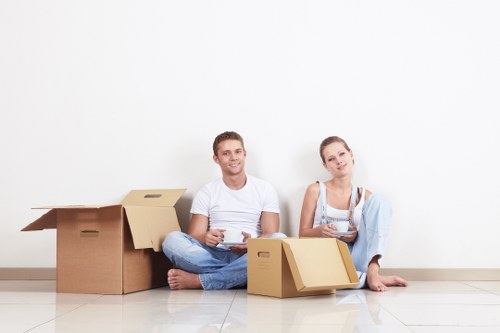 Packed boxes and furniture ready for Hornchurch removals