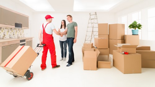 Packing boxes and furniture being prepared for a house move in Hornchurch